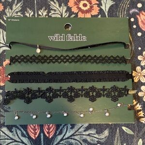 Wild Fable Black Lace and Silver Pearl Choker Set